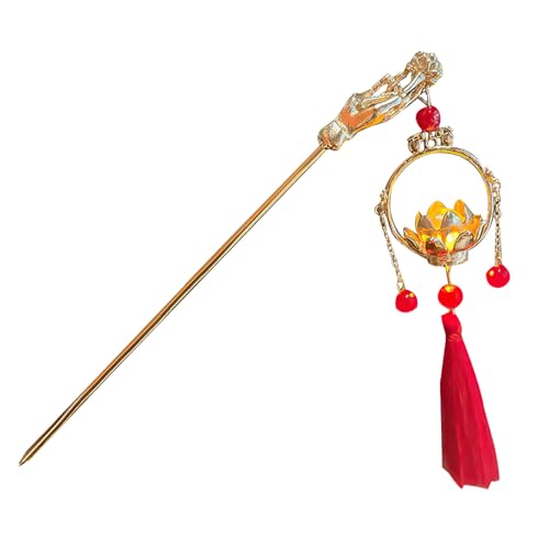 Haarstäbchen mit Anhänger | Glänzende Haarstäbchen mit Schmuck - Chinesische Retro Haarstäbchen mit glitzernder Laterne, glitzernde Haarspange für Frauen, Stil von Povanjer