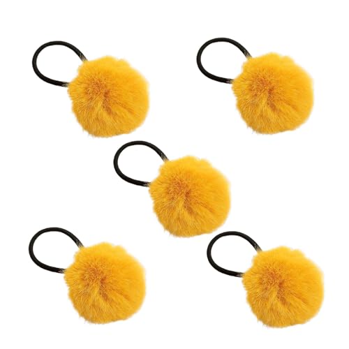 Pferdeschwanz-Halter mit Fellball, Haarseil für Mädchen – Haarklammern mit bunten Pompons für Mädchen | Modische Haarseil, Fellkugel-Haargummis von Povanjer