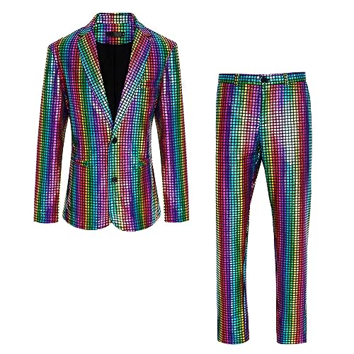 Povanjer 70er Jahre Disco Kostüme für Männer | Halloween Kostüme für Männer 70er Jahre Disco Outfits | Disco Kostü für Männer Glitzer Atmungsaktiv mit 2 Knöpfen Outfits von Povanjer