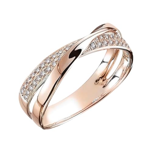 Povanjer Ineinandergreifender Rollring für Frauen | Stapelbare X vergoldete Ringe - Klassischer einfacher Ehering für Freunde, Familie, Mädchen und Frauen von Povanjer
