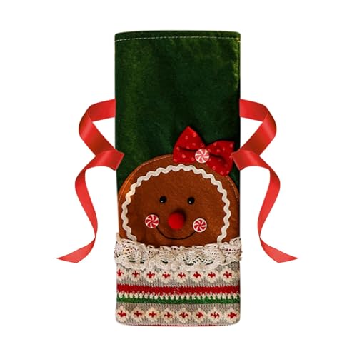 Povanjer Weihnachts-Weinflaschenhülle,Weihnachts-Weinhülle | Weinhüllen-Schutz-Partytüten | Verpackungsbeutel, Flaschenhüllen, Weinbeutel, Lebkuchenmann mit Kordelzug, Weihnachtsdekoration von Povanjer