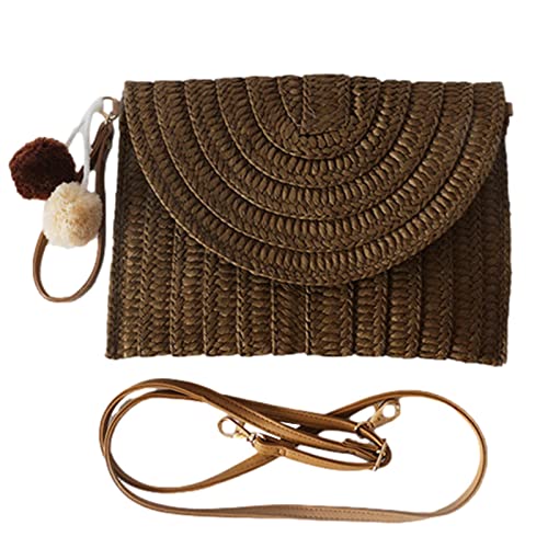 Rattan-Geldbörse - Damen Strand Rattan Tasche Geldbörse | Tragbare Sommer-Strand-Strohtasche, handgewebte Rattan-Clutch-Geldbörse für Strandkosmetik Povanjer von Povanjer