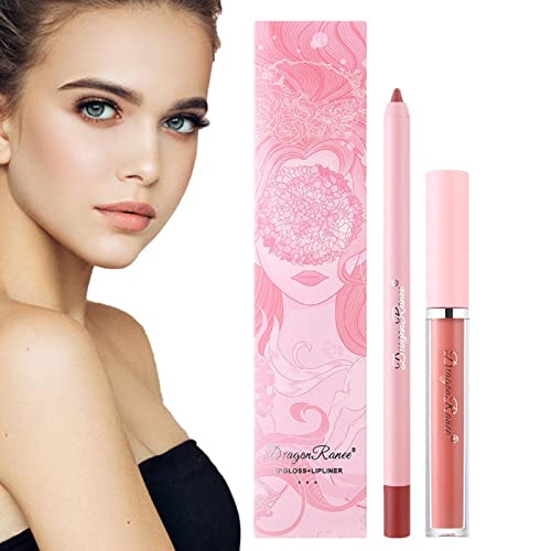 Set aus mattem Lippenstift und Lip Liner - Langanhaltender, matter, flüssiger Lippenstift und Lipliner im Set - One Step Lippen Make-up Kits Lippen Farbe Gloss Lip Liner Stifte Flüssiger Povanjer von Povanjer