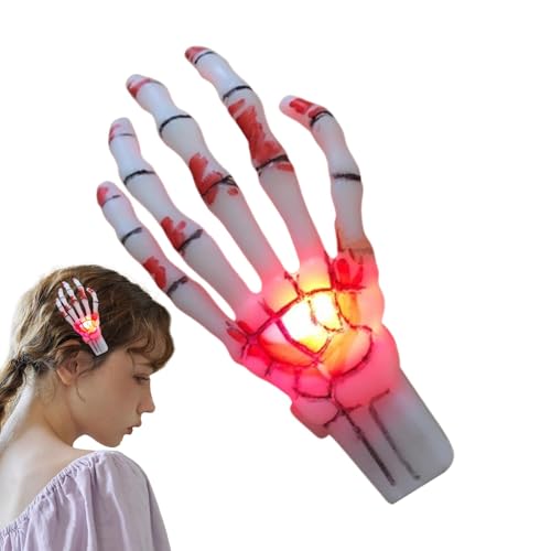 Skelett-Hand-Haarnadel,Skelett-Hand-Haarspange,Halloween Cosplay Haarspange - LED-beleuchteter Kostüm-Kopfschmuck, Totenkopf-Hand-Haarspange für Frauen und Mädchen von Povanjer
