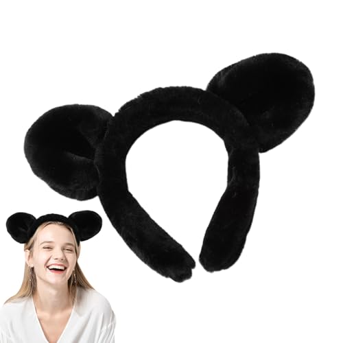 Stirnband mit Tierohren, Stirnband mit Bärenohren | Süßes Plüsch-Fuzzy-Beauty-Stirnband - Hautpflege-Make-up-Spa-Stirnband zum Waschen des Gesichts, Haarschmuck für Frauen und Mädchen von Povanjer