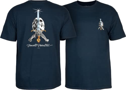 Powell Peralta T-Shirt mit Totenkopf- und Schwertmotiv, Marineblau, Größe L von Powell Peralta