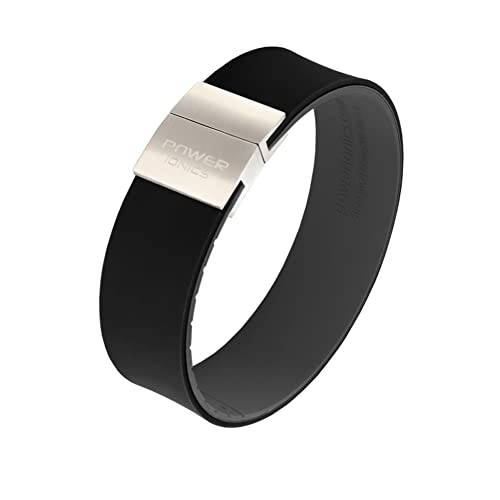 Power Ionics Turmalin Silikon Armband Herren Unisex Sportarmband für Energieausgleich, Black/Gray Silicone Band, 13 cm - 21 cm, Silver Buckle von Power Ionics