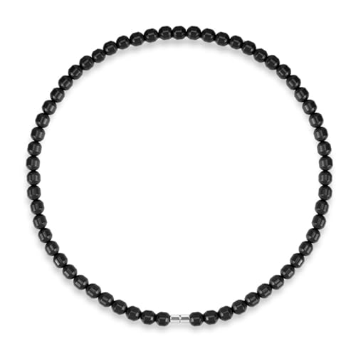 Power Ionics Schwarzer Turmalin Choker Kette Damen - Boho Kette Mit Magnetverschluss - Handmade Aus Tourmaline - Elegante Schwarze Halskette, passend für 50cm Größe, elastisch von Power Ionics
