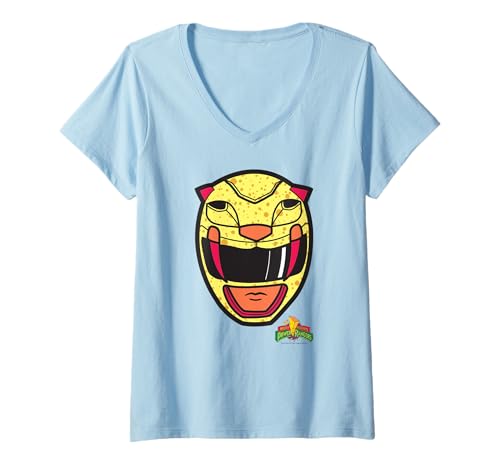 Damen Power Rangers Yellow Ranger Sabertooth Tiger Big Face T-Shirt mit V-Ausschnitt von Power Rangers