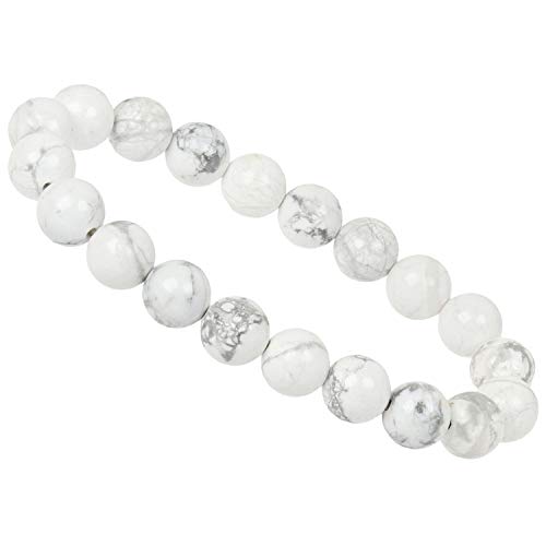 ELEDORO Stretch Armband aus echten Edelsteinen-Perlen 10mm: für Energie und Harmonie (Howlith weiß) von ELEDORO