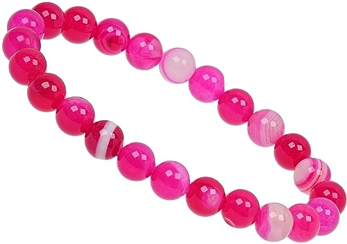 ELEDORO echtes Edelstein Perlen Armband - Natürliche Chakra Power Steine, Stretch Design, 8mm (Achat Pink) von ELEDORO