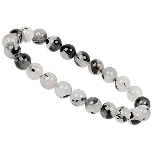 ELEDORO Handgefertigtes Edelstein Perlen Stretch Armband - Echte Steine 8mm (Turmalinquarz) von ELEDORO