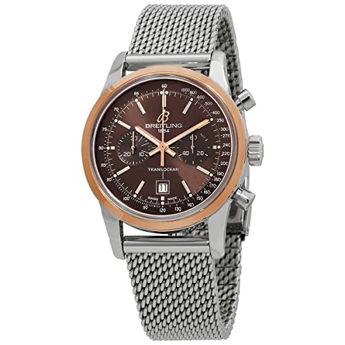 Breitling Herren Uhr Transocean Chronograph Automatik Gold Rot 38 mm Braun Saphirglas Gelbgold Metallarmband Schnalle Silber Dressy/Sporty U4131012 von PowerBirdPromotions
