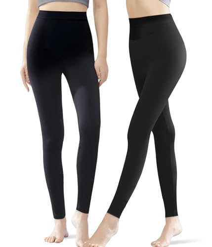 POWER FLOWER 2er-Pack Damen Leggings in voller Länge – Baumwoll-Yogahosen, weich, dehnbar und Blickdicht für ganztägigen Komfort (S-M, 9073-Combo1) von POWER FLOWER