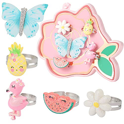 powerking Mädchenringe, verstellbare Kinder Schmuckringe Set und Party Play Dress Up Ringe-Kleines Mädchen Geburtstagsgeschenk (Blume) von powerking