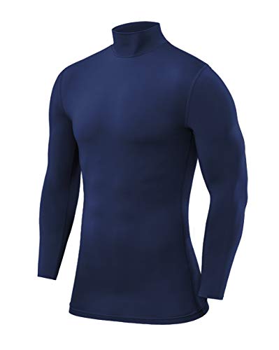 PowerLayer Herren Kompression Basisschicht Oberteil mit Langen Ärmeln und Mock Neck Ausschnitt - Blau, S von PowerLayer