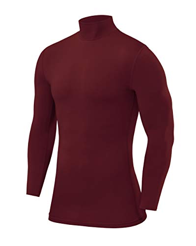 PowerLayer Herren Kompression Basisschicht Oberteil mit Langen Ärmeln und Mock Neck Ausschnitt - Cabernet, S von PowerLayer