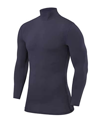 PowerLayer Herren Kompression Basisschicht Oberteil mit Langen Ärmeln und Mock Neck Ausschnitt - Dunkelgrau, M von PowerLayer