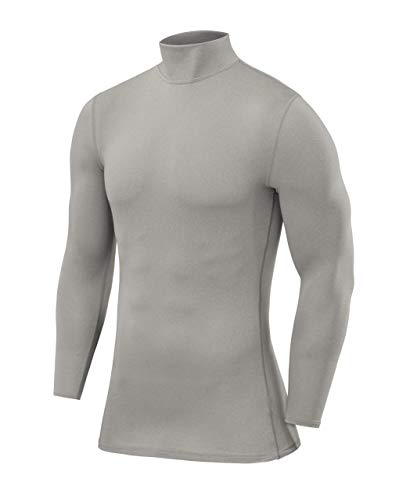 PowerLayer Herren Kompression Basisschicht Oberteil mit Langen Ärmeln und Mock Neck Ausschnitt - Grau, M von PowerLayer