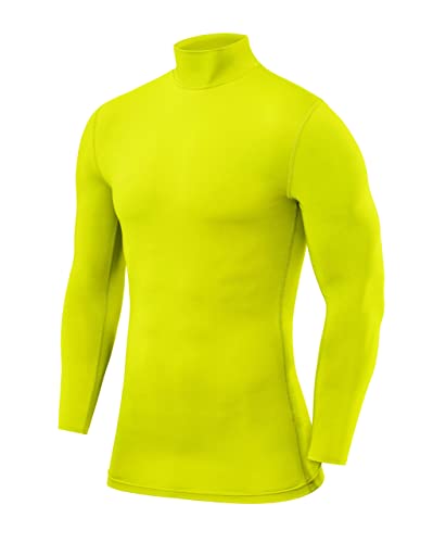 PowerLayer Herren Kompression Basisschicht Oberteil mit Langen Ärmeln und Mock Neck Ausschnitt - Licht Grün, S von PowerLayer