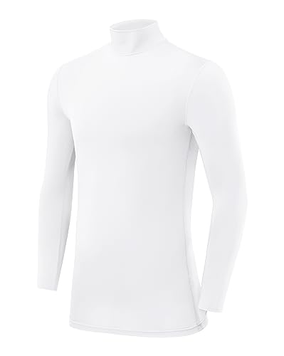 PowerLayer Herren Kompression Basisschicht Oberteil mit Langen Ärmeln und Mock Neck Ausschnitt - Weiss, XXL von PowerLayer