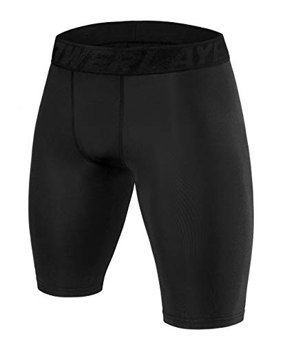 PowerLayer Herren Kompressionsshorts, Schnelltrocknendes Baselayer Unterhose Tights Kurz Hose Laufunterwäsche - Schwarz, L von PowerLayer