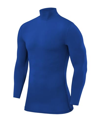 PowerLayer Herren Kompression Basisschicht Oberteil mit Langen Ärmeln und Mock Neck Ausschnitt - Leuchtend Blau, M von PowerLayer