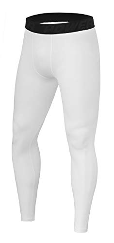 PowerLayer Herren Leggings, Kompressionshose, Sporthose, Lang - Weiss, XL von PowerLayer