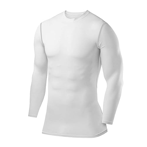 PowerLayer Herren Kompressions Shirt mit Rundhalsausschnitt - Weiss, S von PowerLayer