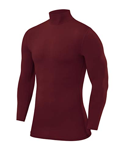 PowerLayer Kompressionsshirt Herren - Compression Shirt Funktionssshirt Langarm - Laufshirt Herren - Mock Neck Sportshirt - Longsleeve Oberteil Unterziehshirt - Cabernet, L von PowerLayer
