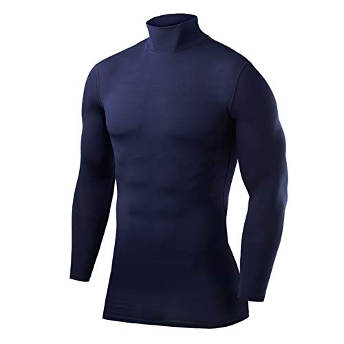 PowerLayer Herren Kompression Basisschicht Oberteil mit Langen Ärmeln und Mock Neck Ausschnitt - Dunkelblau, S von PowerLayer