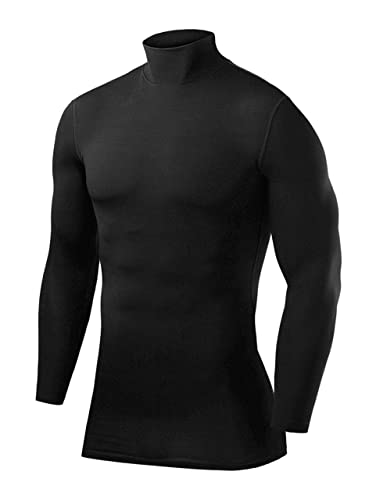 PowerLayer Herren Kompression Basisschicht Oberteil mit Langen Ärmeln und Mock Neck Ausschnitt - Schwarz, L von PowerLayer