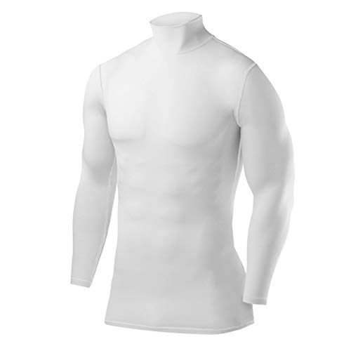PowerLayer Kompressionsshirt Herren - Compression Shirt Funktionssshirt Langarm - Laufshirt Herren - Mock Neck Sportshirt - Longsleeve Oberteil Unterziehshirt - Weiss, M von PowerLayer