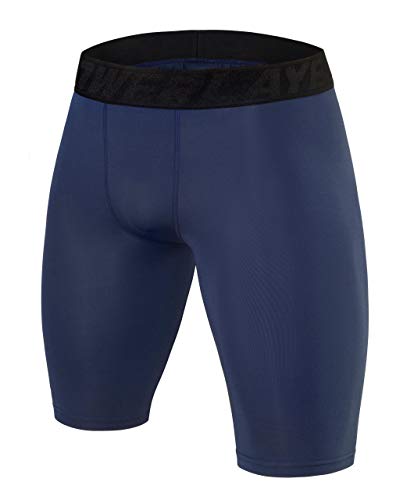 PowerLayer Jungen Kompressionsshorts, Schnelltrocknendes Baselayer Unterhose Tights Kurz Hose Laufunterwäsche - Dunkelblau, 10-12 Jahre von PowerLayer