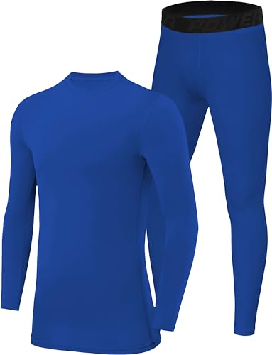 PowerLayer Jungen Performance Kompressions Set - Langarm Thermo Shirt & Leggings - Leuchtend Blau + Leuchtend Blau, 6-8 Jahre von PowerLayer