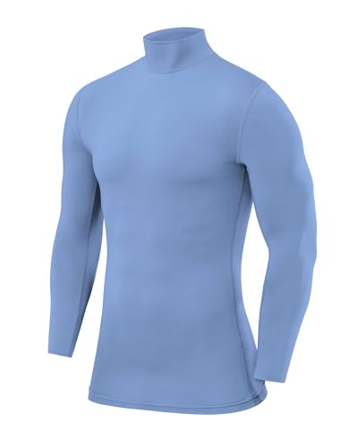 PowerLayer Kompressionsshirt Herren - Compression Shirt Funktionssshirt Langarm - Laufshirt Herren - Mock Neck Sportshirt - Longsleeve Oberteil Unterziehshirt - Hellblau, XXL von PowerLayer