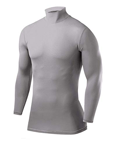 PowerLayer Kompressionsshirt Herren - Compression Shirt Funktionssshirt Langarm - Laufshirt Herren - Mock Neck Sportshirt - Longsleeve Oberteil Unterziehshirt - Hellgrau (Alt), L von PowerLayer