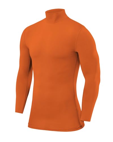 PowerLayer Kompressionsshirt Herren - Compression Shirt Funktionssshirt Langarm - Laufshirt Herren - Mock Neck Sportshirt - Longsleeve Oberteil Unterziehshirt - Orange, XXL von PowerLayer