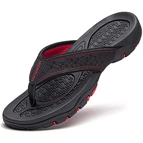 PowerTRC Herren Flip Flops Strand Sandalen Indoor und Outdoor Zehensandalen Sport und Freizeit, Schwarz/Rot, 40 EU von PowerTRC