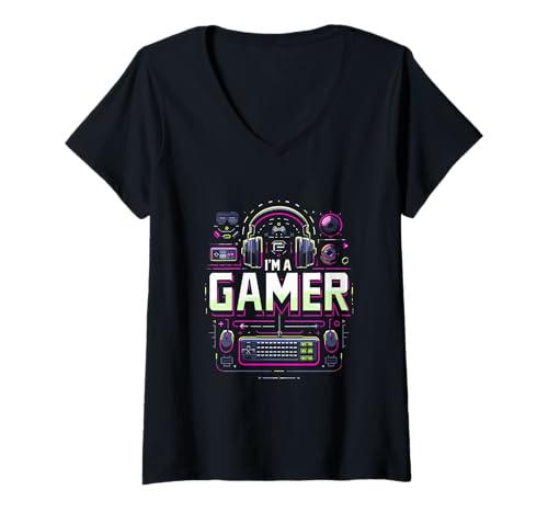 Damen Stolz darauf, DASS ich EIN Gamer mit Game Tools Bin T-Shirt mit V-Ausschnitt von PowerUp Threads Uni