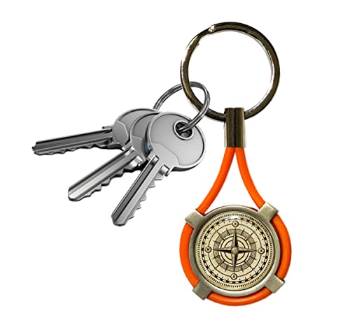 Schlüsselanhänger Windrose Kompass Kompass Stahl satiniert und Kautschuk Herren Damen Unisex Auto Motorrad (Orange), Orange, One size von Powercar