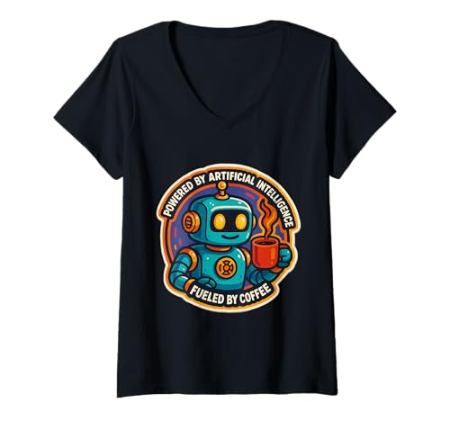 Damen Angetrieben durch KI, angetrieben vom Spezialisten für Kaffeeliebhaber T-Shirt mit V-Ausschnitt Damen Angetrieben durch KI, angetrieben vom Spezialisten für Kaffeeliebhaber T-Shirt mit V-Ausschnitt von Powered By AI Fuelled By Coffee Products