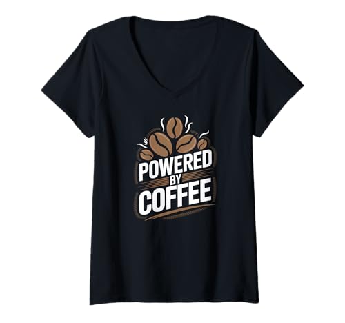 Damen Powered by Coffee Bold Coffee Beans Coffein Energy T-Shirt mit V-Ausschnitt Damen Powered by Coffee Bold Coffee Beans Coffein Energy T-Shirt mit V-Ausschnitt von Powered By Coffee Coffee Beans Caffeine Buzz