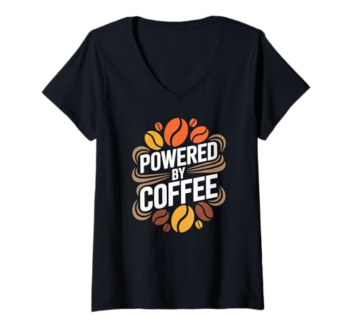 Damen Powered by Coffee Bold Coffee Beans Coffein Energy T-Shirt mit V-Ausschnitt von Powered By Coffee Coffee Caffeine Roast Java
