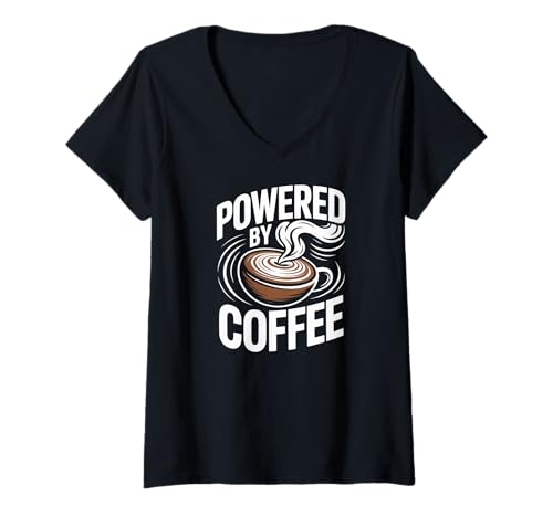 Damen Angetrieben von Coffee Coffee Addict Morning Cup Fuel T-Shirt mit V-Ausschnitt Damen Angetrieben von Coffee Coffee Addict Morning Cup Fuel T-Shirt mit V-Ausschnitt von Powered By Coffee Coffee Lover Energy