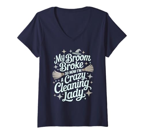 Damen Lustiger Hexenbesen für Reinigungsdamen, kaputt, Hausmeister, Ninja Clean T-Shirt mit V-Ausschnitt Damen Lustiger Hexenbesen für Reinigungsdamen, kaputt, Hausmeister, Ninja Clean T-Shirt mit V-Ausschnitt von Powered By Dust Pet Owner Shine Problem