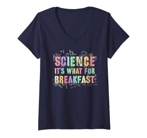 Damen Retro Science It's What's for Breakfast Biologie-Reiselehrerin T-Shirt mit V-Ausschnitt von Powered By I Teach Nerd Learn Women Physics Camp