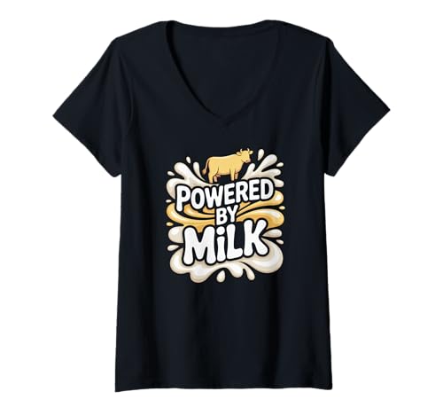 Damen Präsentiert von Milk Cow Lover Humor Art T-Shirt mit V-Ausschnitt Damen Präsentiert von Milk Cow Lover Humor Art T-Shirt mit V-Ausschnitt von Powered By Milk Funny Dairy Enthusiast