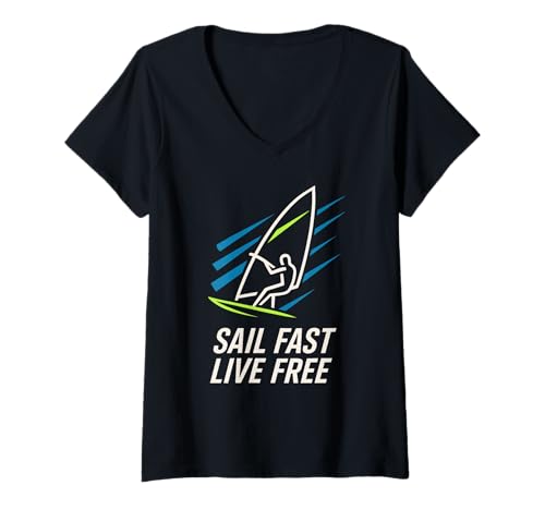 Damen Eat Sleep Windsurf Repeat Board Addict Tribe Emblem im Retro-Look T-Shirt mit V-Ausschnitt Damen Eat Sleep Windsurf Repeat Board Addict Tribe Emblem im Retro-Look T-Shirt mit V-Ausschnitt von Powered by Wind Surf Crew Extreme Sailboard Tribe