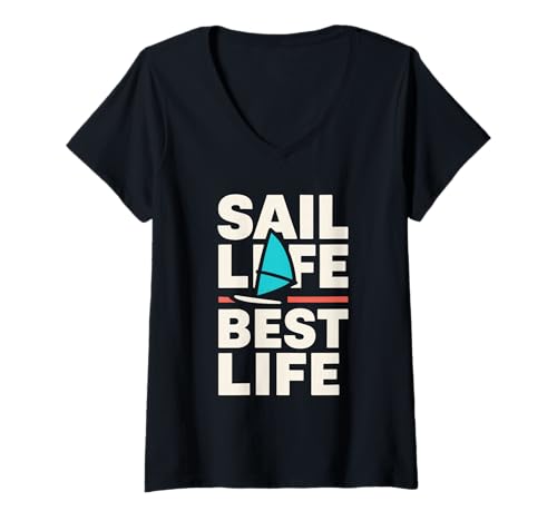 Damen Eat Sleep Windsurf Repeat Board Addict Tribe Emblem im Retro-Look T-Shirt mit V-Ausschnitt Damen Eat Sleep Windsurf Repeat Board Addict Tribe Emblem im Retro-Look T-Shirt mit V-Ausschnitt von Powered by Wind Surf Crew Extreme Sailboard Tribe
